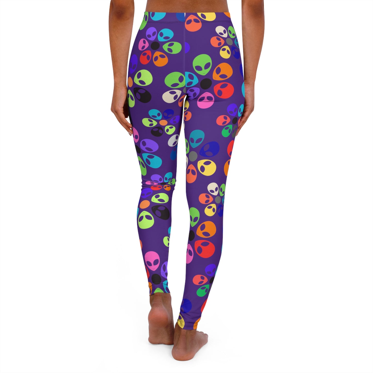 Colorful Alien Print Spandex Leggings Fun Workout Pants Casual Everyday Wear Gift for SciFi Lovers Unique Fashion Leggings Alien Rainbow Flowers Pink