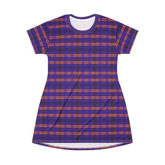 Vibrant Checkered TShirt Dress Casual Summer Dress Boho Fashion Everyday Wear Relaxed Fit Dress Colorful Outfit Train Tracks Purple