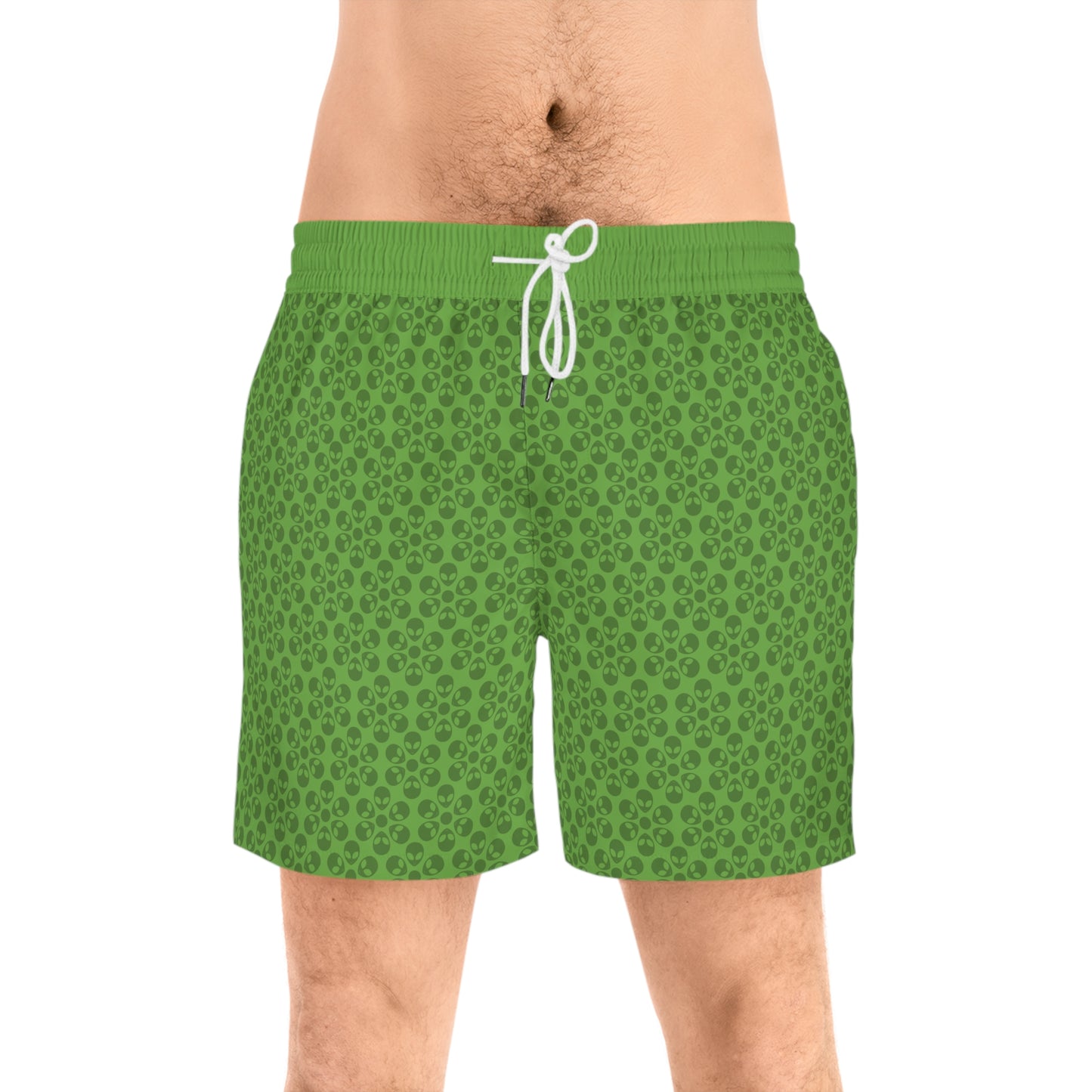 Stylish Mens MidLength Swim Shorts Beachwear Vacation Essentials Poolside Comfort Summer Outfit Trendy Swimwear Alien Flowers Green