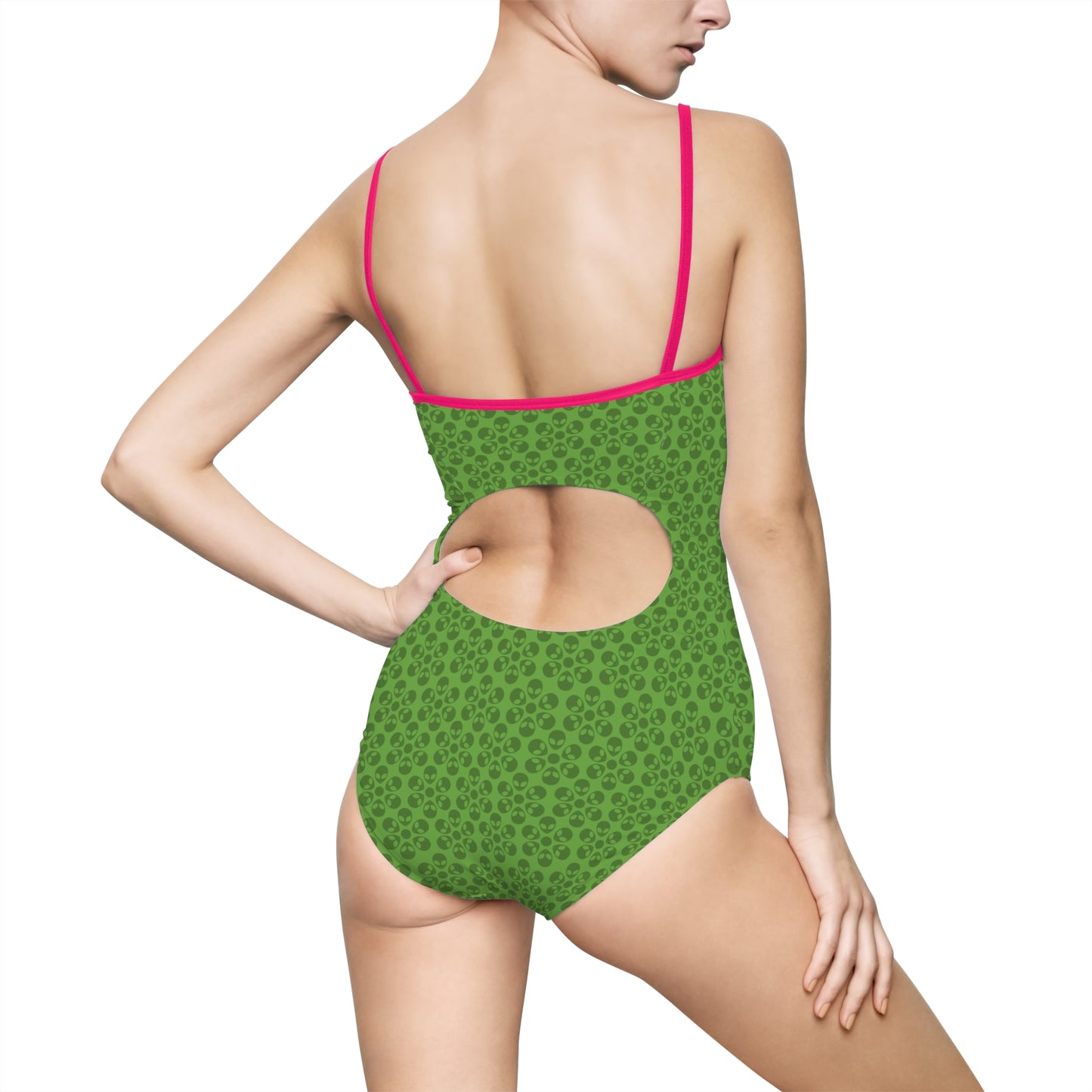 Womens Onepiece Swimsuit  Alien Flowers Green