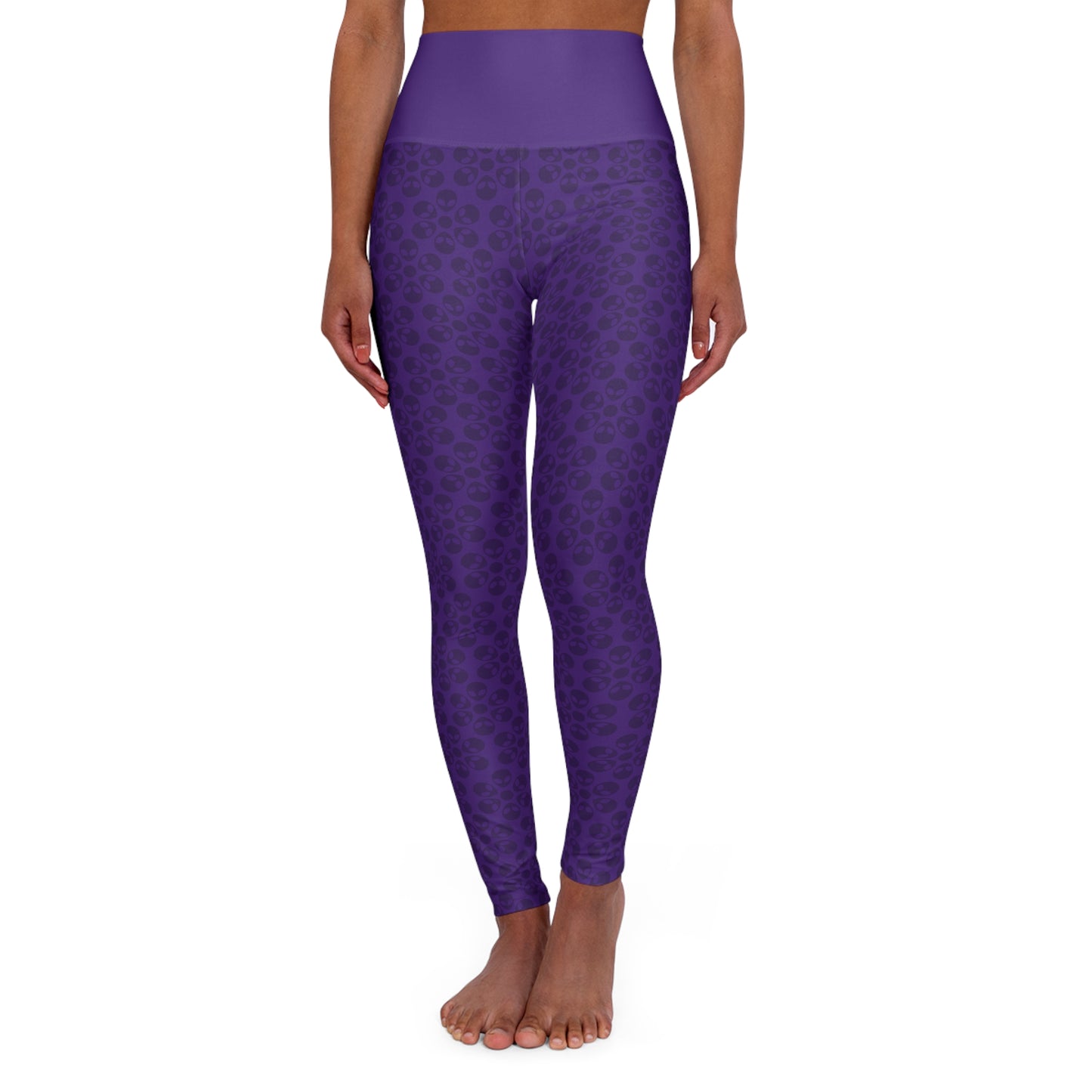 Stylish High Waisted Yoga Leggings Activewear Fitness Leggings Workout Pants Gift for Her Yoga Apparel Alien Flowers Purple