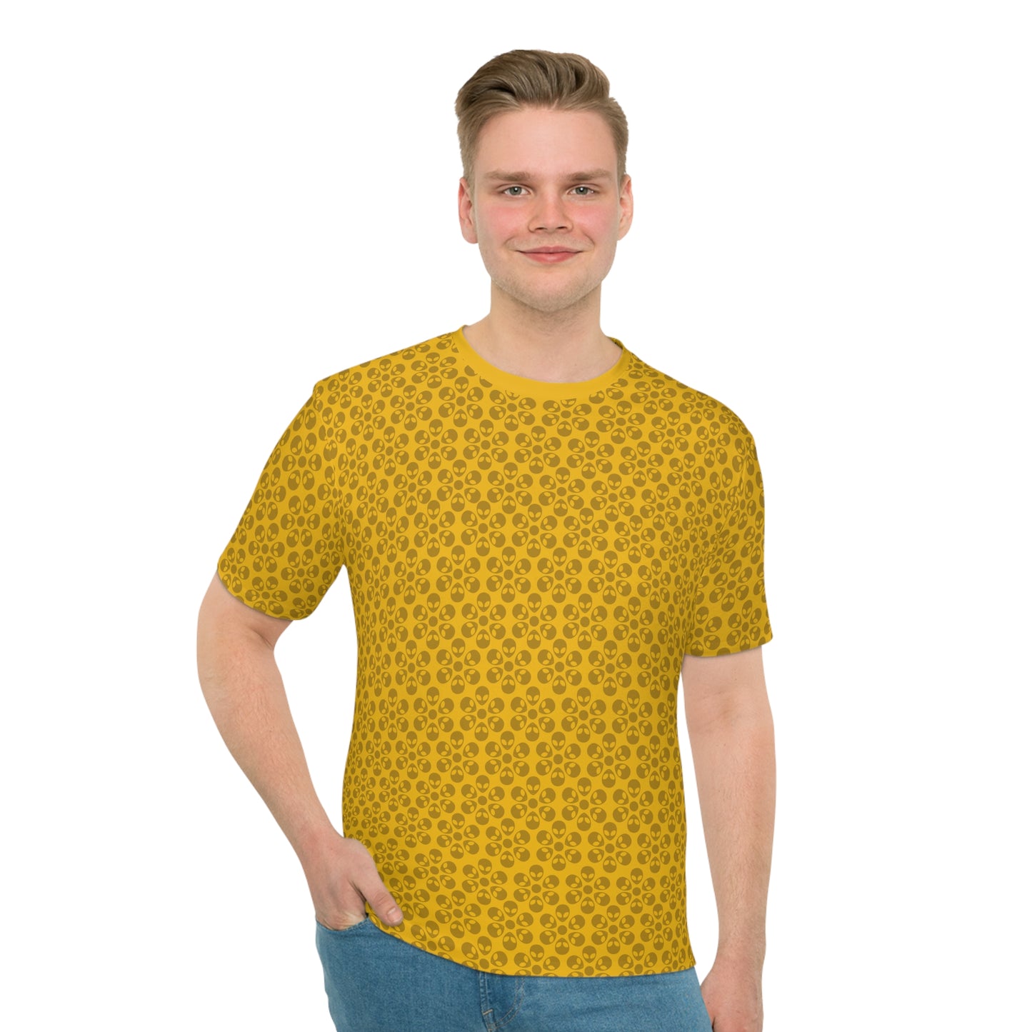 Mens Casual Graphic Tee Stylish Loose Tshirt Gift for Him Summer Fashion Relaxed Fit Wear Alien Flowers Yellow