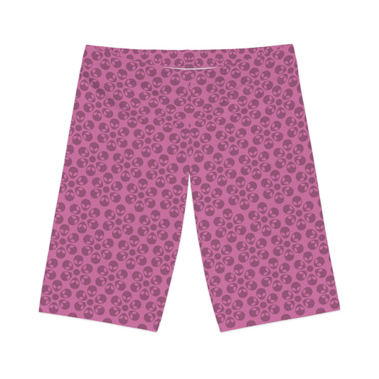 Womens Bike Shorts Alien Flowers Light Pink