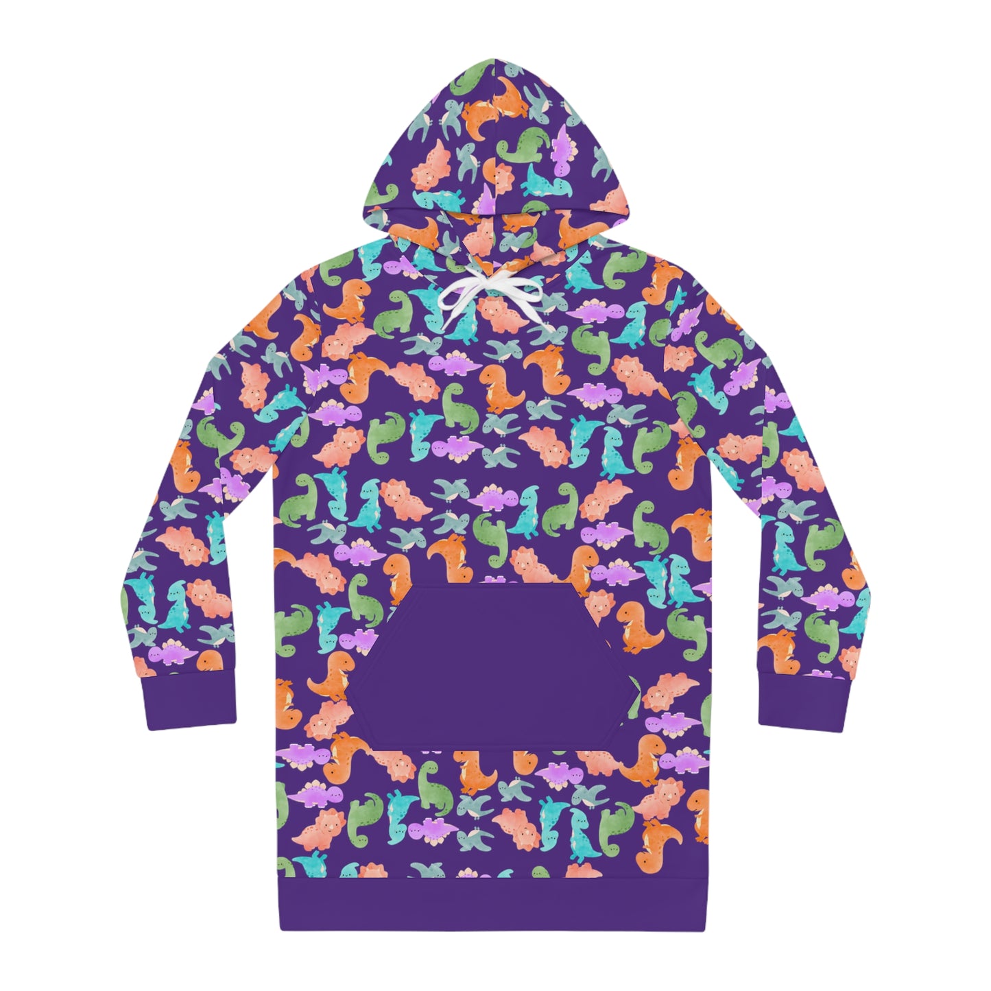 Womens Hoodie Dress Rainbow Dinos Purple