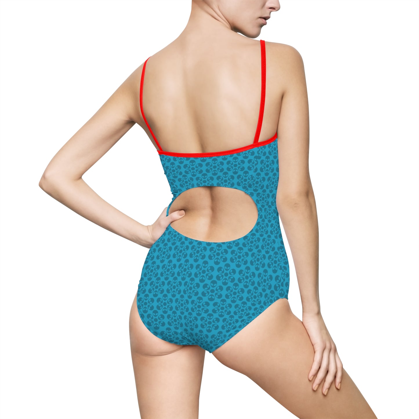 Womens Onepiece Swimsuit  Alien Flowers Turquoise