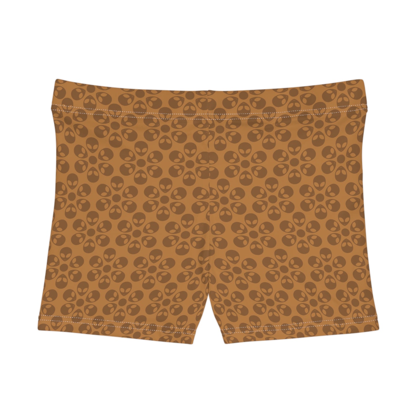 Alien Pattern Womens Shorts for Casual Summer Days Beach Wear Festival Outfit Relaxed Style Alien Flowers Light Brown