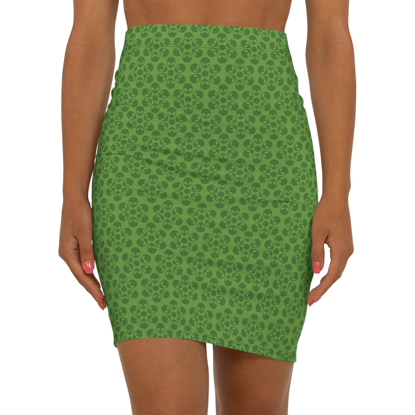 Womens MidWaist Pencil Skirt  Alien Flowers Green