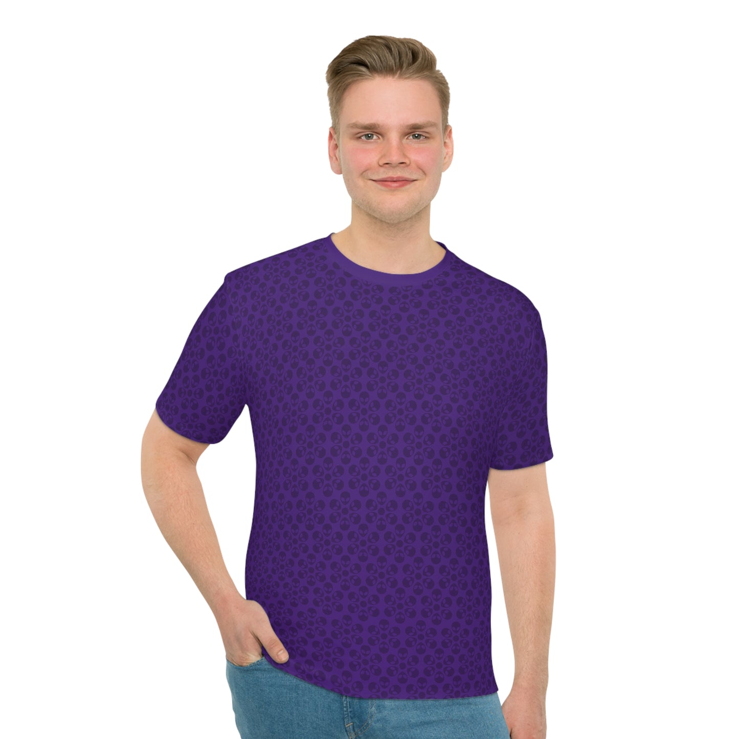 Mens Casual Graphic Tee Stylish Loose Tshirt Gift for Him Summer Fashion Relaxed Fit Wear Alien Flowers Purple