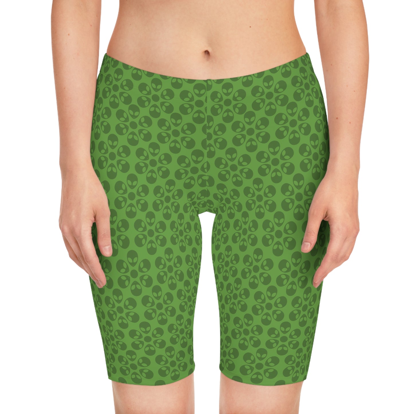 Womens Bike Shorts Alien Flowers Green