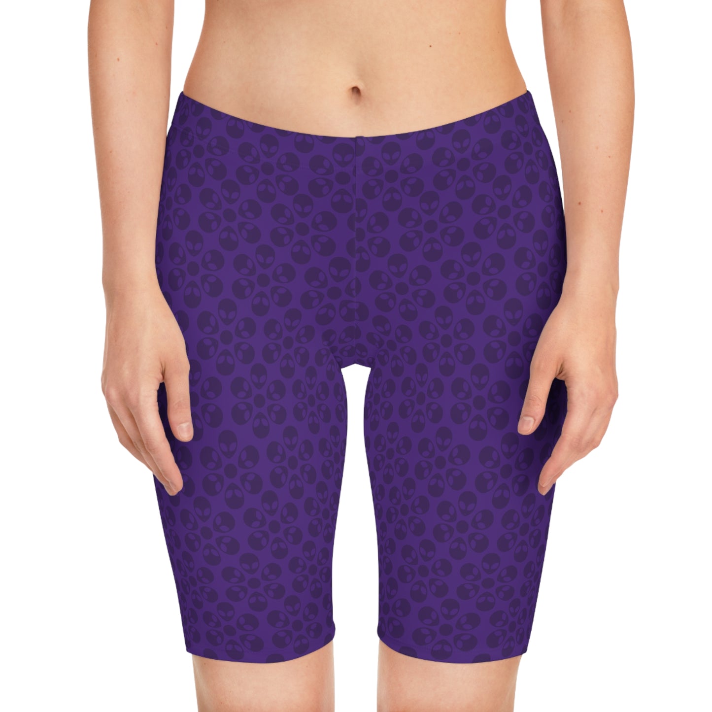 Womens Bike Shorts Alien Flowers Purple