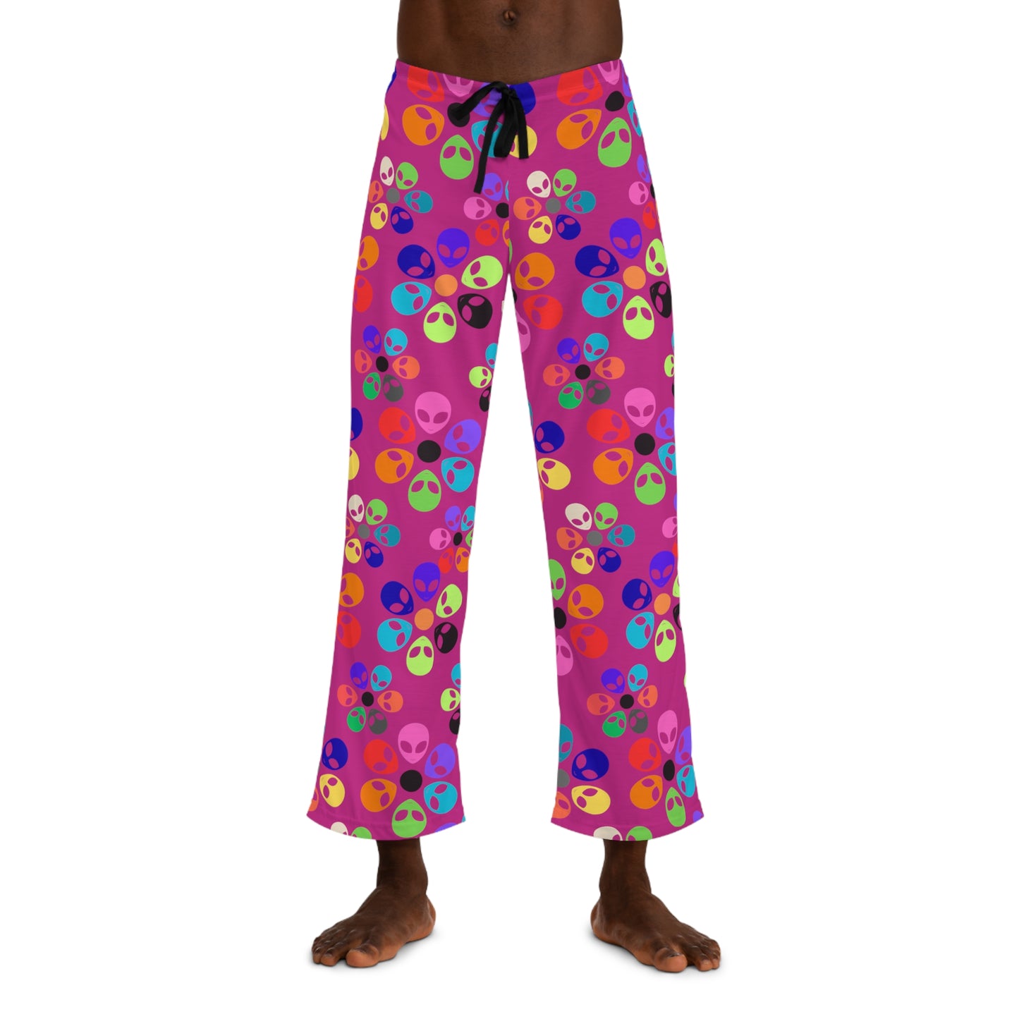 Colorful Alien Print Mens Pajama Pants Fun Sleepwear Gifts for Him Sleep Pants Lounge Wear SpaceThemed Pajamas Alien Rainbow Flowers Pink