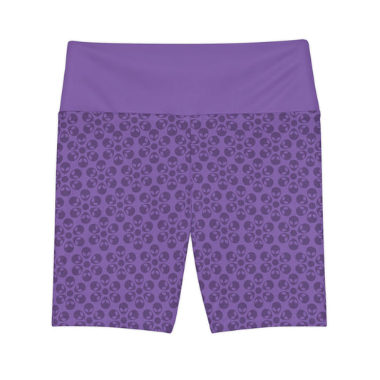 Womens Workout Shorts  Alien Flowers Light Purple