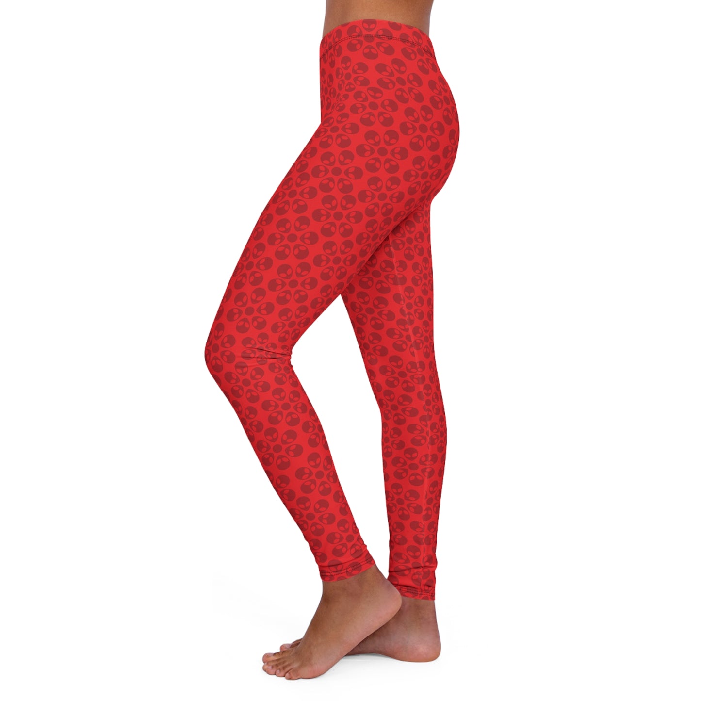 Womens Casual Spandex Leggings  Alien Flowers Red