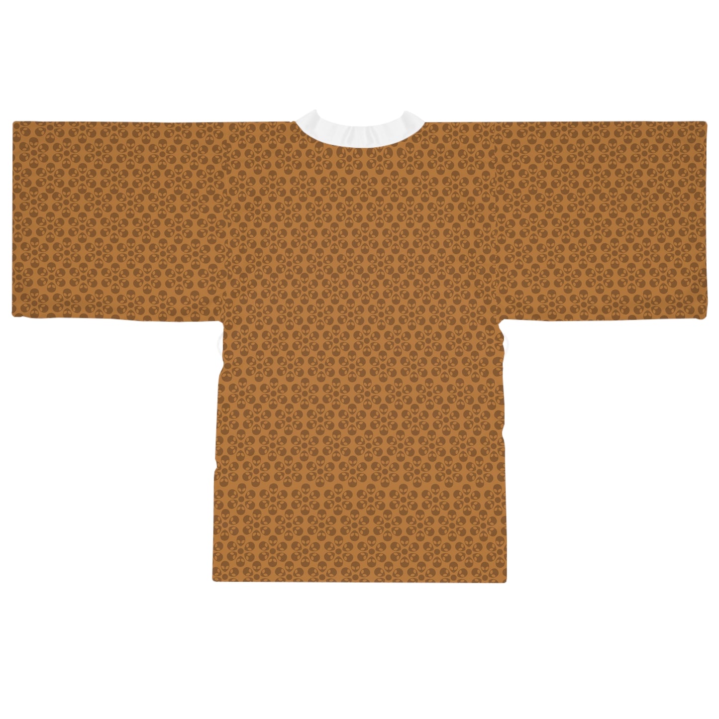 Chic Floral Long Sleeve Kimono Robe Bohemian Loungewear Relaxation Gift Spa Day Essential Cozy Home Attire Trendy Style Alien Flowers Light Brown