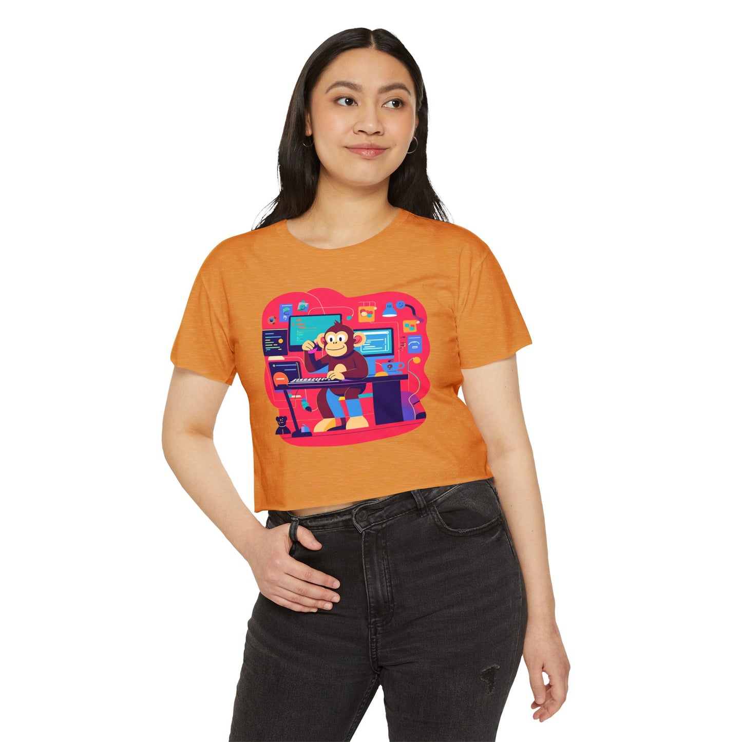 Colorful DJ Monkey Festival Crop Top, Music Festival Shirt, Summer Party Top, Gift for Festival Lovers, Playful Unique T-Shirt