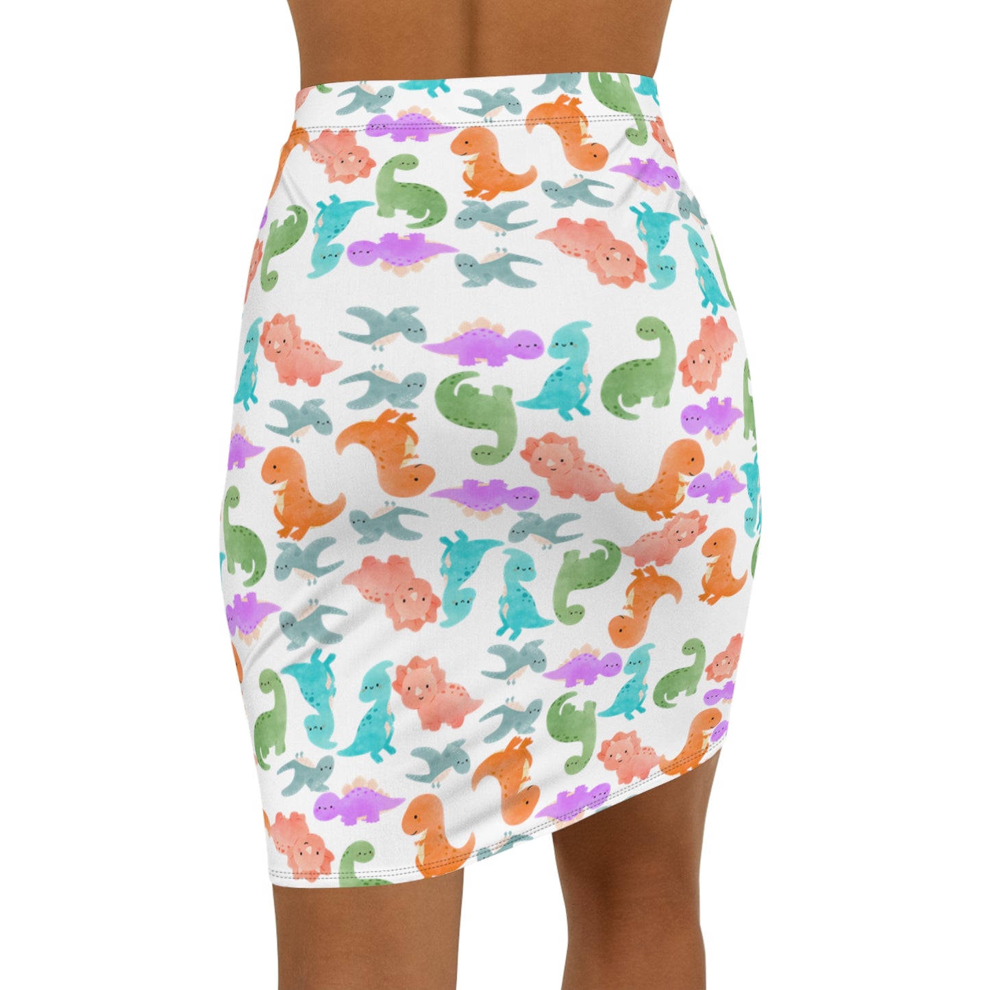 Dinosaur Print MidWaist Pencil Skirt for Fun and Playful Style Womens Skirt Cute Skirt Fashionable Skirt Casual Skirt Gift Idea Rainbow Dinos Grey