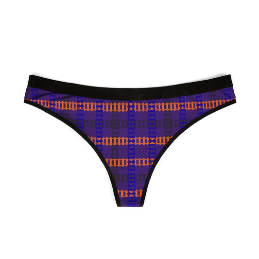 Vibrant Plaid Women’s Thongs Stylish Lingerie Comfortable Underwear Everyday Essentials Gift for Her Train Tracks Purple