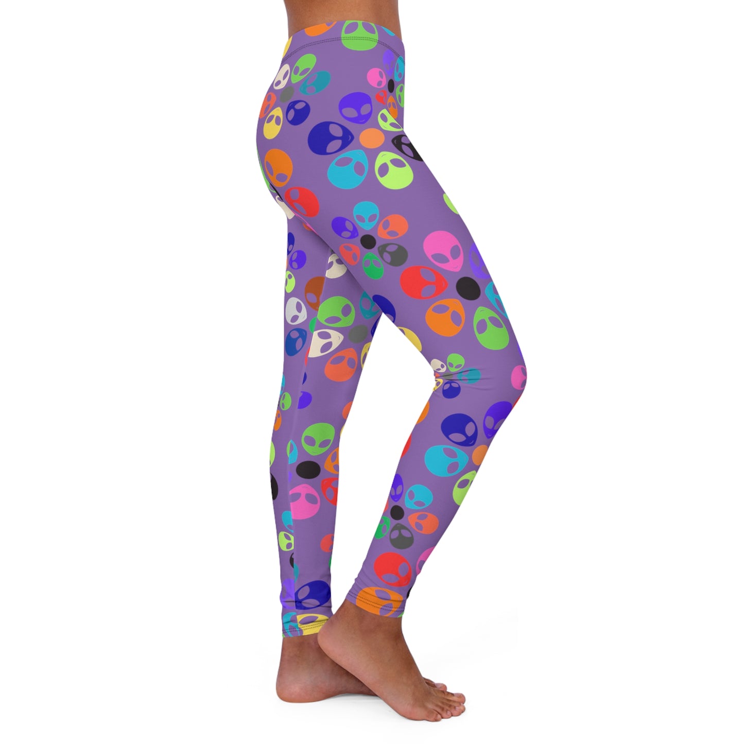 Colorful Alien Print Spandex Leggings Fun Workout Pants Casual Everyday Wear Gift for SciFi Lovers Unique Fashion Leggings Alien Rainbow Flowers Pink