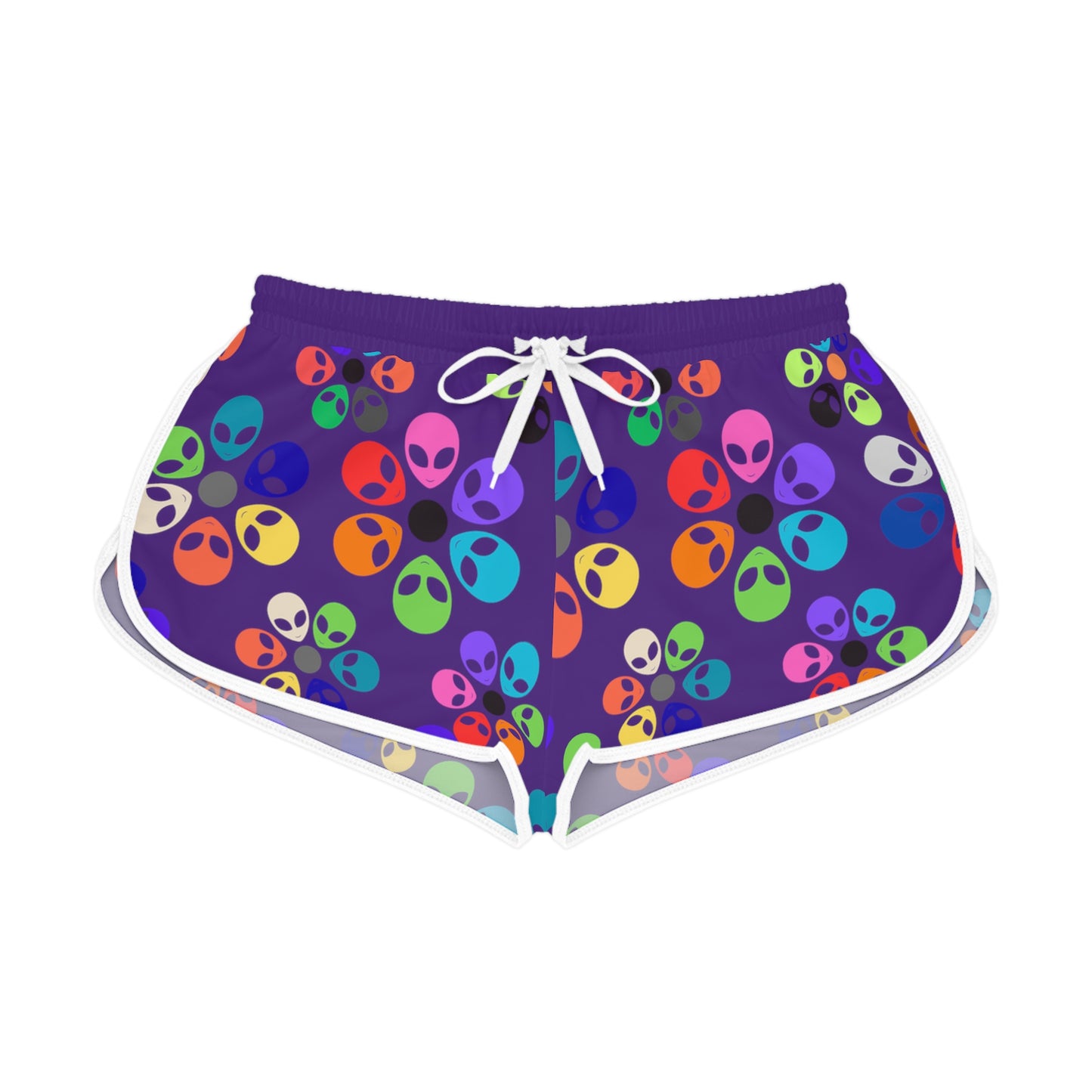 Colorful Alien Flower Print Womens Relaxed Shorts Summer Loungewear Beachwear Festival Outfit Casual Comfort Alien Rainbow Flowers Purple