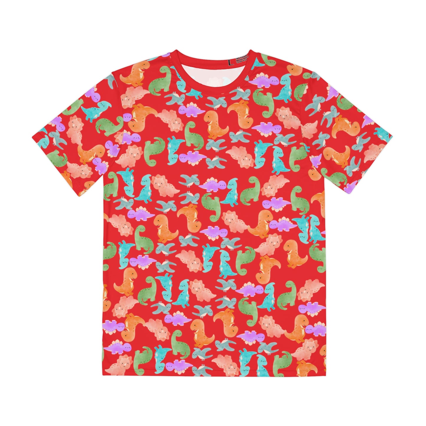 Colorful Dino Tee  Fun Playful Shirt for Ocean Lovers Casual Wear Summer Outfits Beach Activities Gifts for Him Rainbow Dinos Red