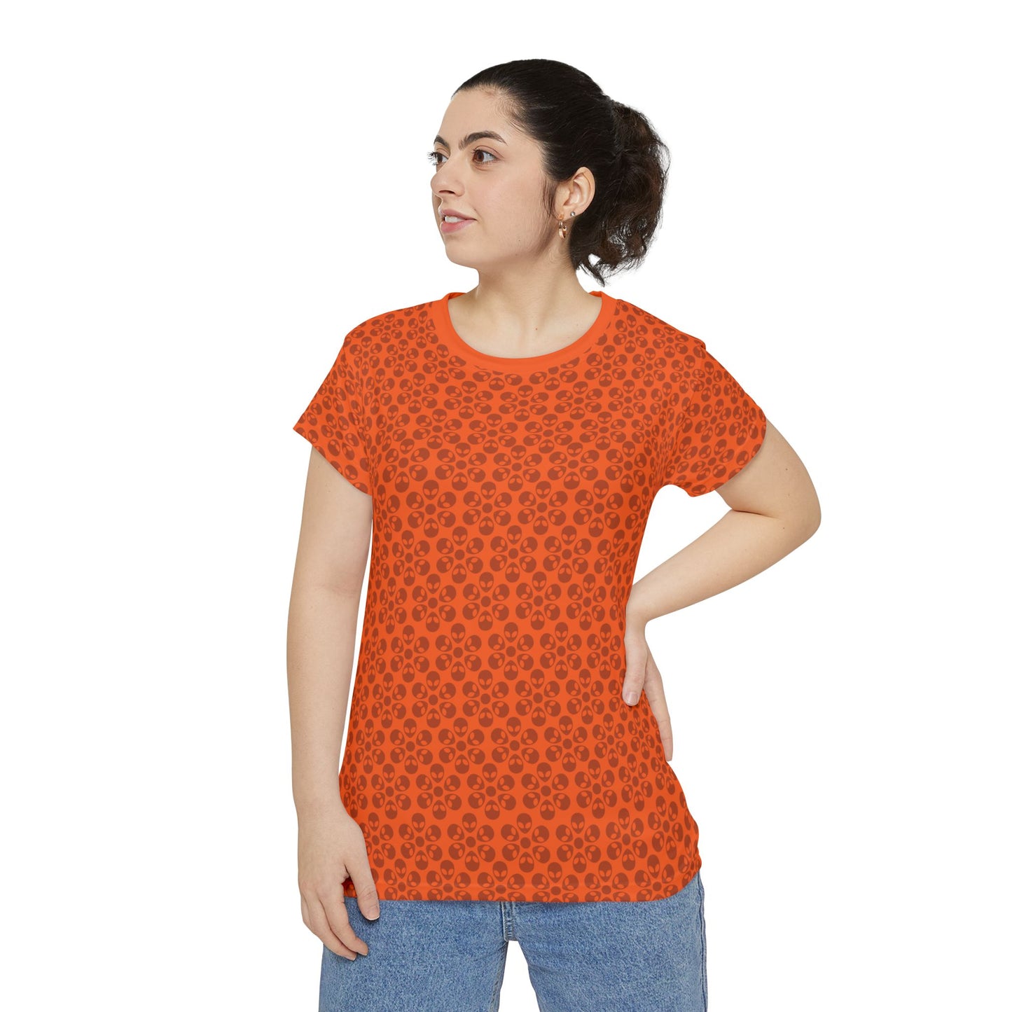 Womens Short Sleeve Shirt Alien Flowers Orange