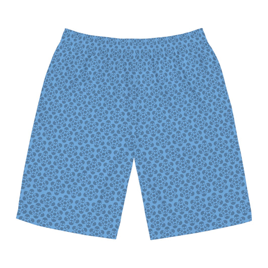 Mens Floral Print Board Shorts Summer Swimwear Beach Attire Vacation Ready Casual Everyday Shorts Alien Flowers Light Blue