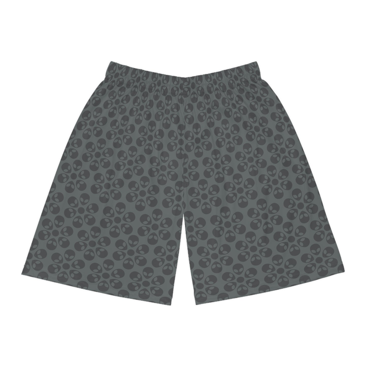 Trendy Skull Pattern Basketball Shorts Summer Activewear Sports Apparel Casual Wear Beach Shorts Gift for Basketball Lovers Alien Flowers Dark Grey
