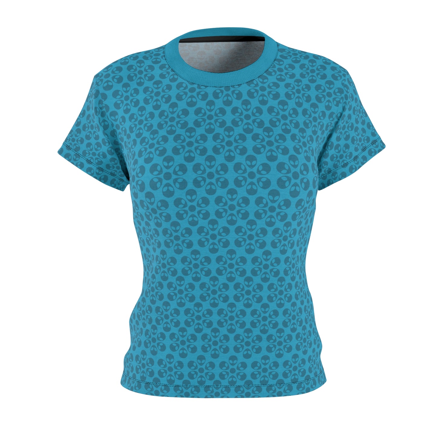 Stylish Womens Floral Tee  Casual Trendy Summer Fashion Gift for Her Short Sleeve Top Alien Flowers Turquoise