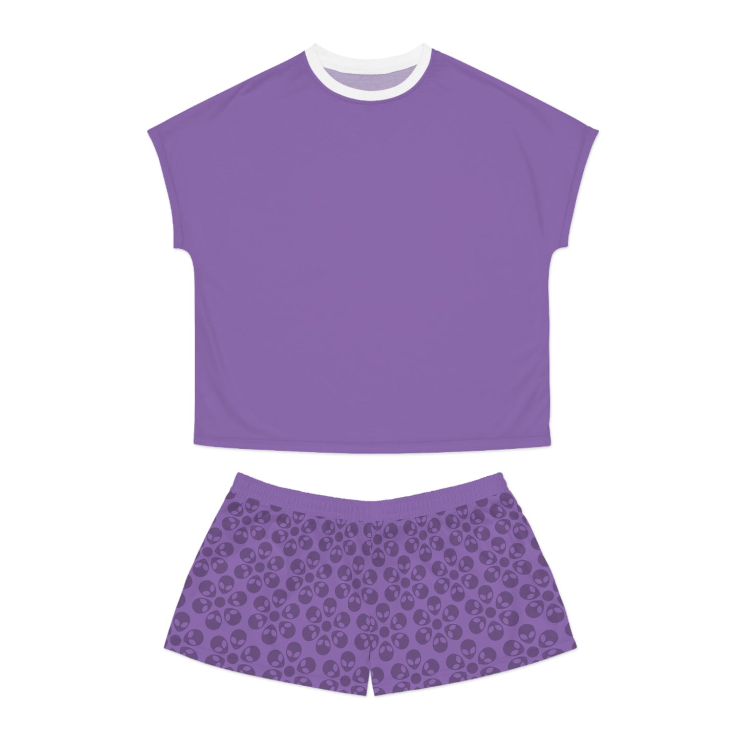 Stylish Womens Pajama Set Cozy Sleepwear AOP Floral Print Perfect for Lounging Gift for Her Summer Nights Relaxation Alien Flowers Light Purple