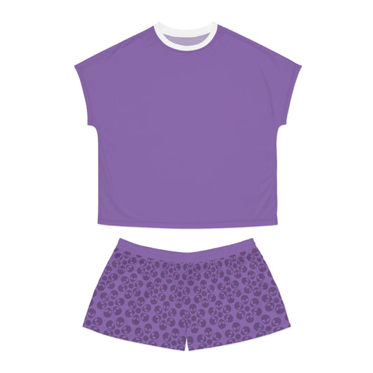 Stylish Womens Pajama Set Cozy Sleepwear AOP Floral Print Perfect for Lounging Gift for Her Summer Nights Relaxation Alien Flowers Light Purple