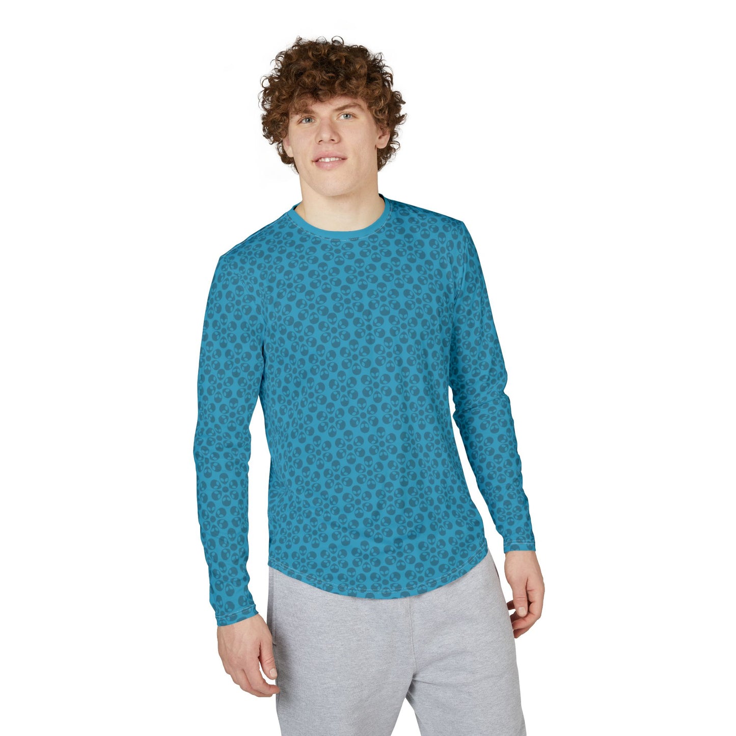 Mens UV Protection Long Sleeve Shirt  Alien Flowers Turquoise