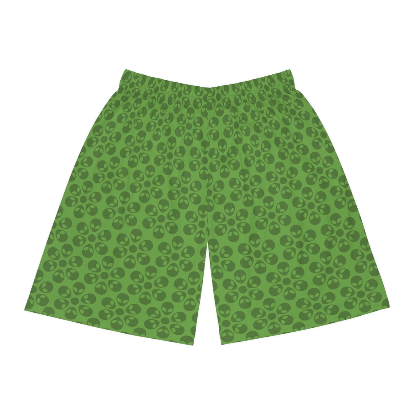 Trendy Skull Pattern Basketball Shorts Summer Activewear Sports Apparel Casual Wear Beach Shorts Gift for Basketball Lovers Alien Flowers Green