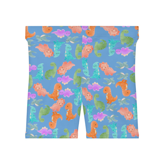 Colorful Dinosaur Womens Biker Shorts  AOP Perfect for Casual Wear workout Summer Birthdays Playdates Unique Gift Rainbow Dinos Light Blue