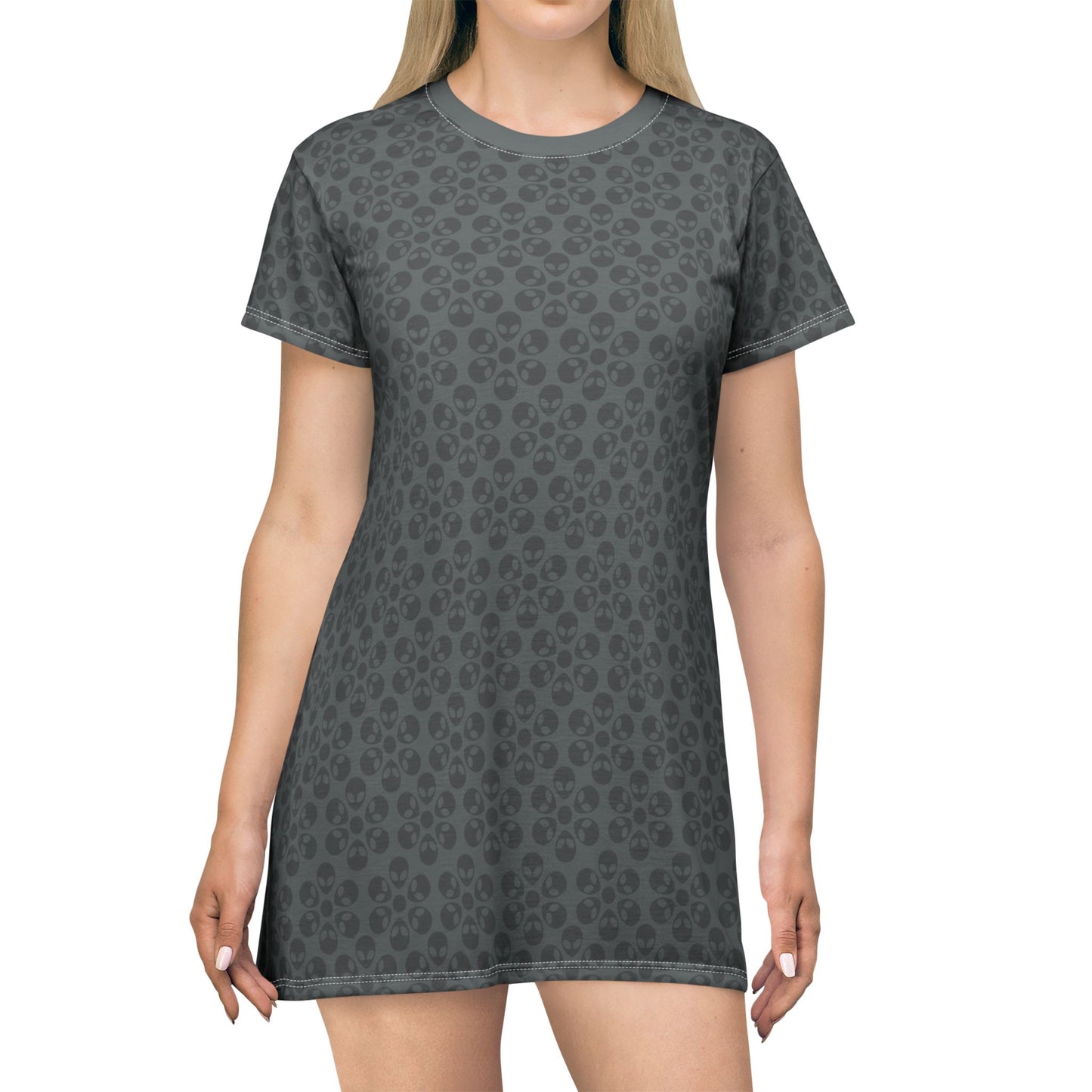 Floral Pattern TShirt Dress Casual Summer Dress Cute Dress for Women Floral Print Dress Trendy Everyday Wear Perfect for Beach Alien Flowers Dark Grey