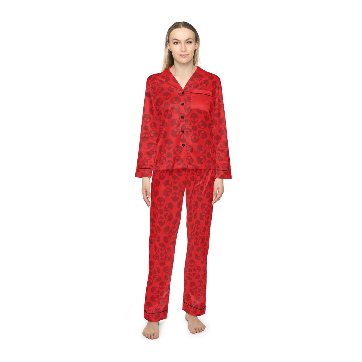 Womens Satin Pajamas  Alien Flowers Red
