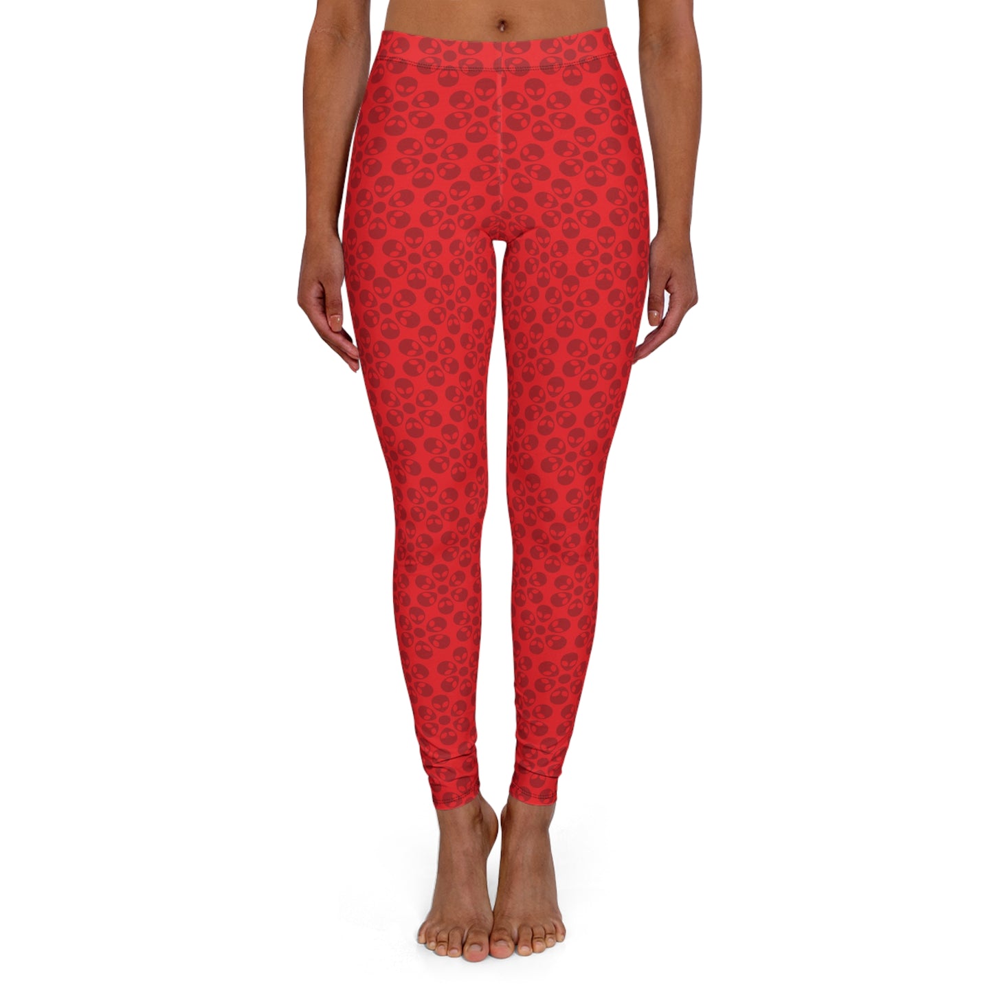 Womens Casual Spandex Leggings  Alien Flowers Red