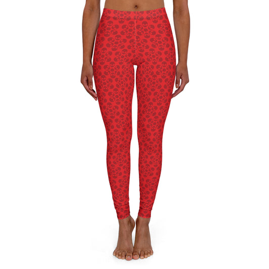 Womens Casual Spandex Leggings  Alien Flowers Red