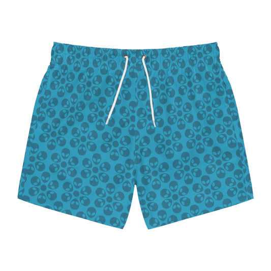 Stylish AOP Swim Trunks for Beach Days Summer Fun Pool Parties Vacation Wear Gift for Him Alien Flowers Turquoise