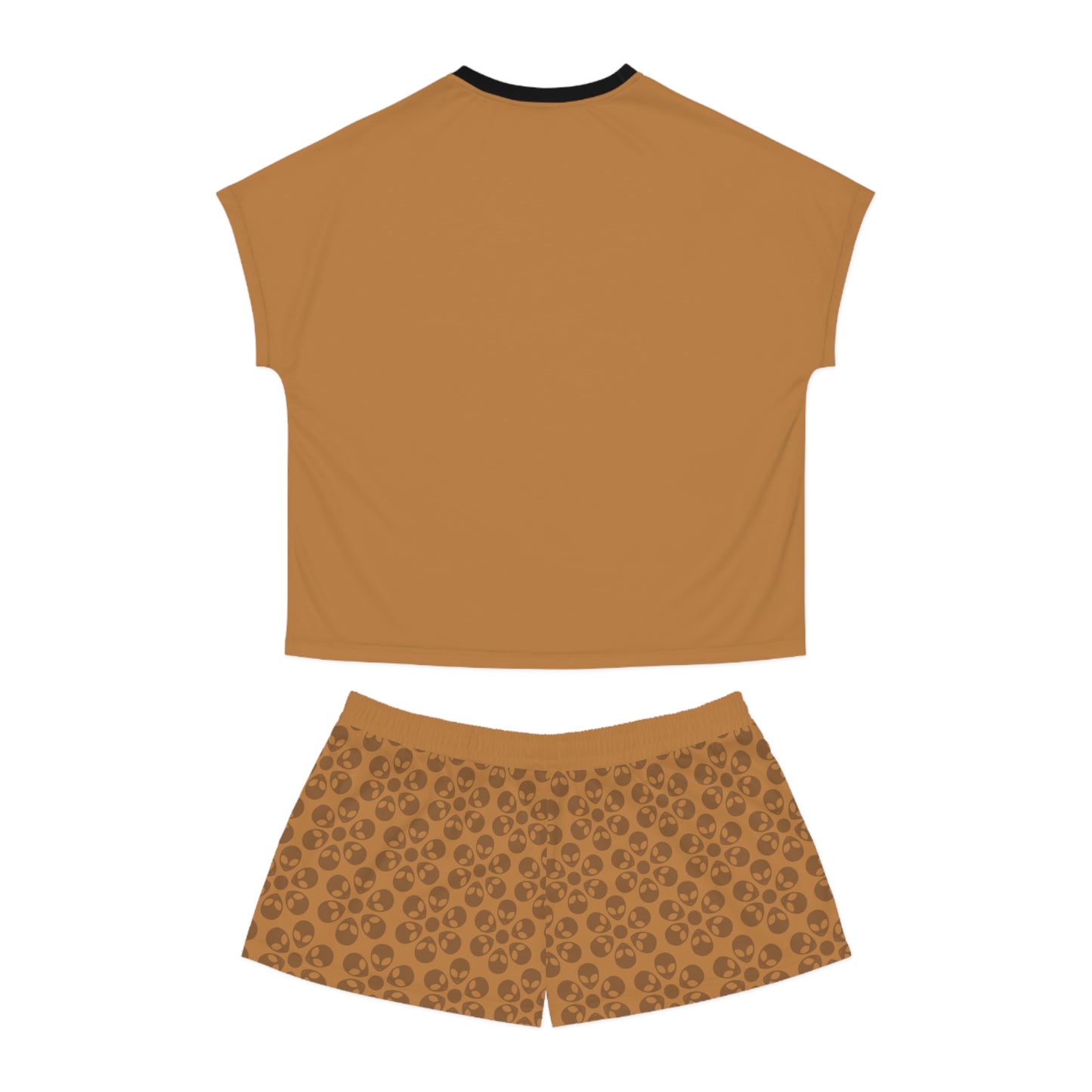 Stylish Womens Pajama Set Cozy Sleepwear AOP Floral Print Perfect for Lounging Gift for Her Summer Nights Relaxation Alien Flowers Light Brown