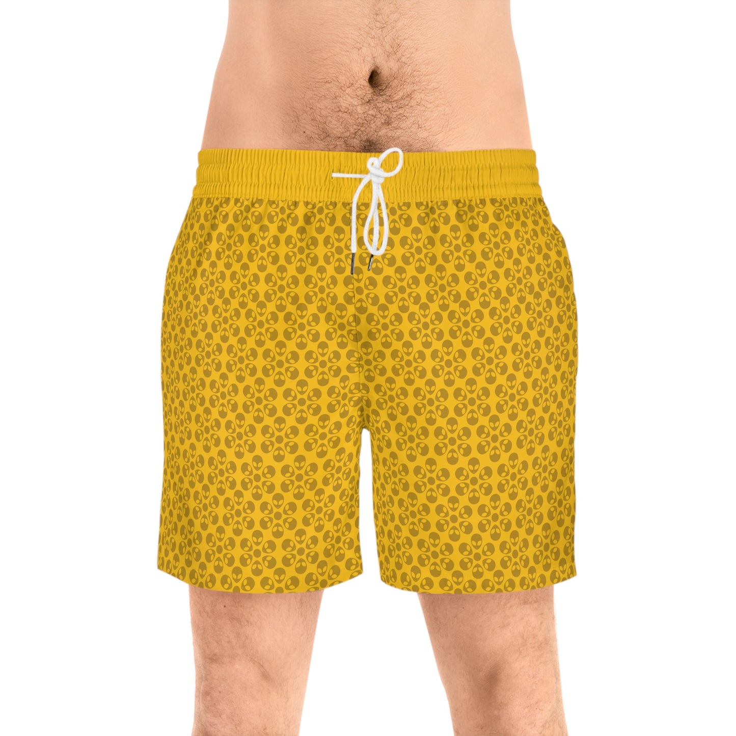 Stylish Mens MidLength Swim Shorts Beachwear Vacation Essentials Poolside Comfort Summer Outfit Trendy Swimwear Alien Flowers Yellow
