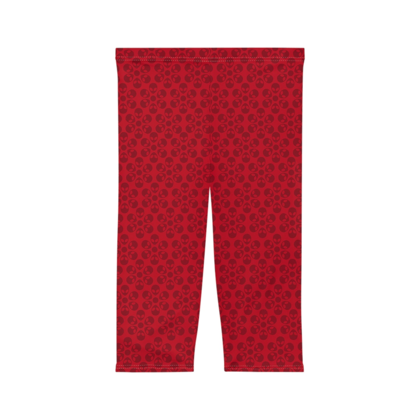 Women’s Capri Leggings Alien Flowers Dark Red