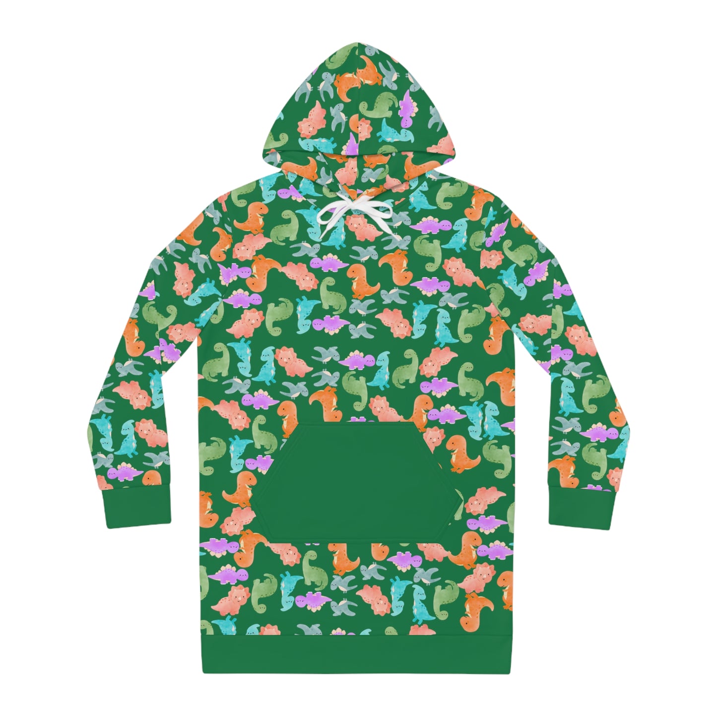 Womens Hoodie Dress Rainbow Dinos Dark Green