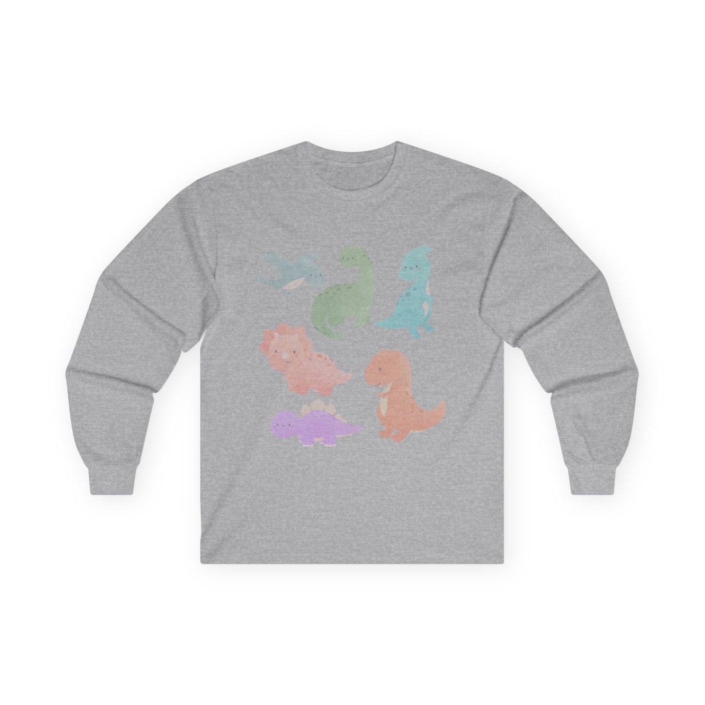 Cute Dinosaur Long Sleeve Tee, Unisex Dino Shirt, Kids and Teens Gift, Fun Casual Wear, Ideal for Birthdays, Holidays, and Everyday