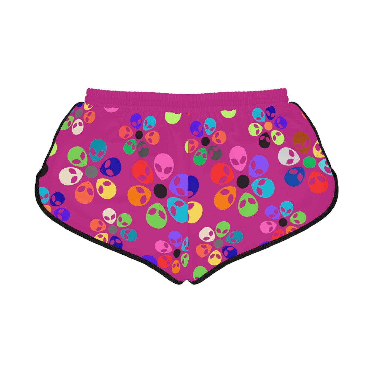 Colorful Alien Flower Print Womens Relaxed Shorts Summer Loungewear Beachwear Festival Outfit Casual Comfort Alien Rainbow Flowers Pink