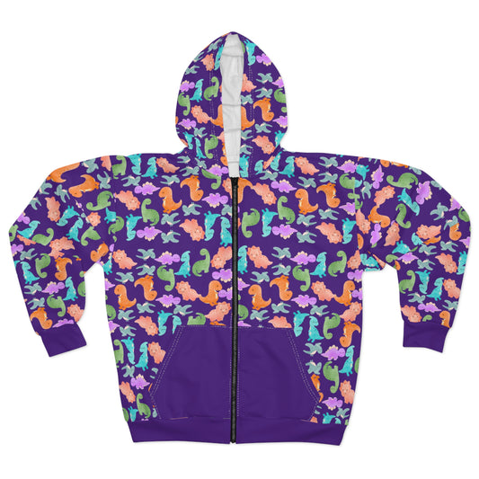 Colorful Dino Unisex Zip Hoodie OceanInspired Hooded Sweatshirt Beach Trip Hoodie Perfect Gift for Marine Life Lovers  Rainbow Dinos Purple