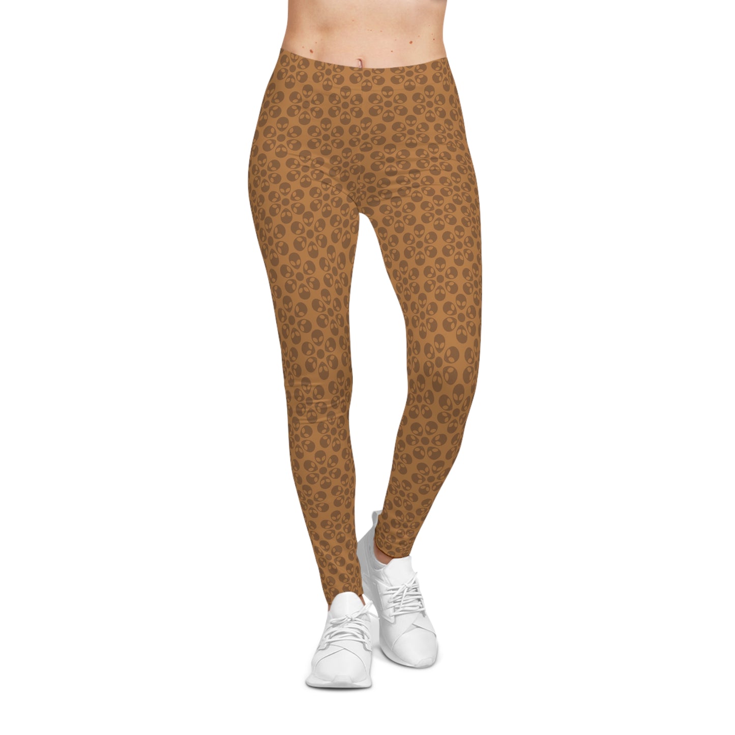 Chic Floral Leggings  Trendy Loungewear for Women Fitness Pants Yoga Wear Stylish Outfits Everyday Comfort Alien Flowers Light Brown