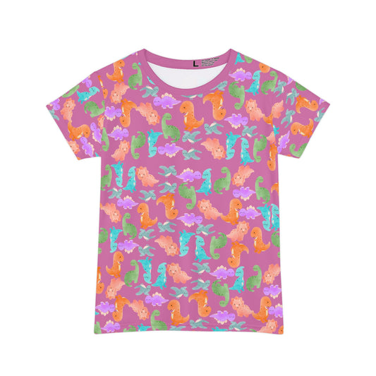Vibrant Dino Shirt Cute Summer Tee Beachwear Casual Outfit Gift for Ocean Lovers Rainbow Dinos Light Pink