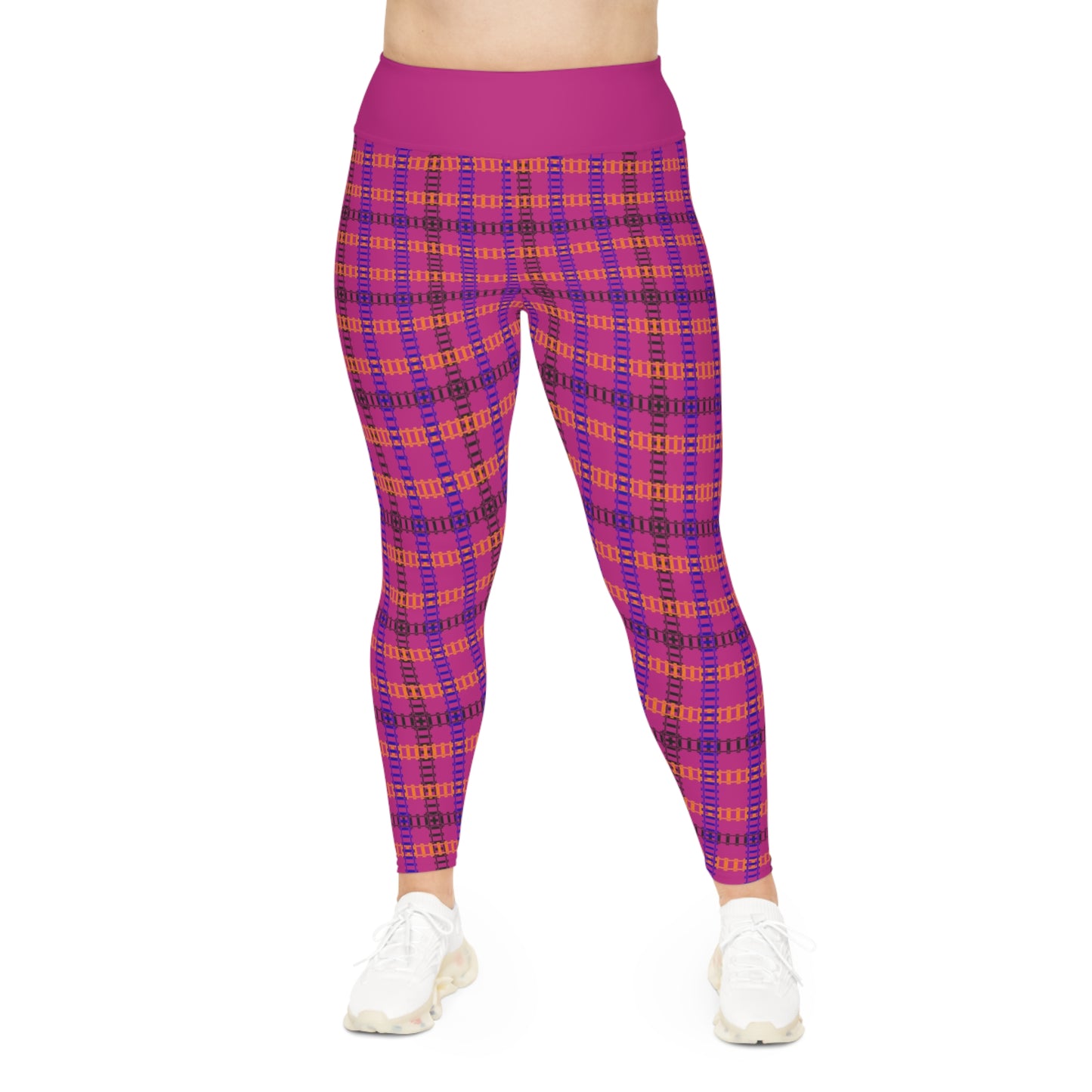 Plus Size Plaid Leggings  Comfortable and Stylish Perfect for Everyday Wear Active Lifestyle Casual Outings Halloween & Fall [...] Train Tracks Pink