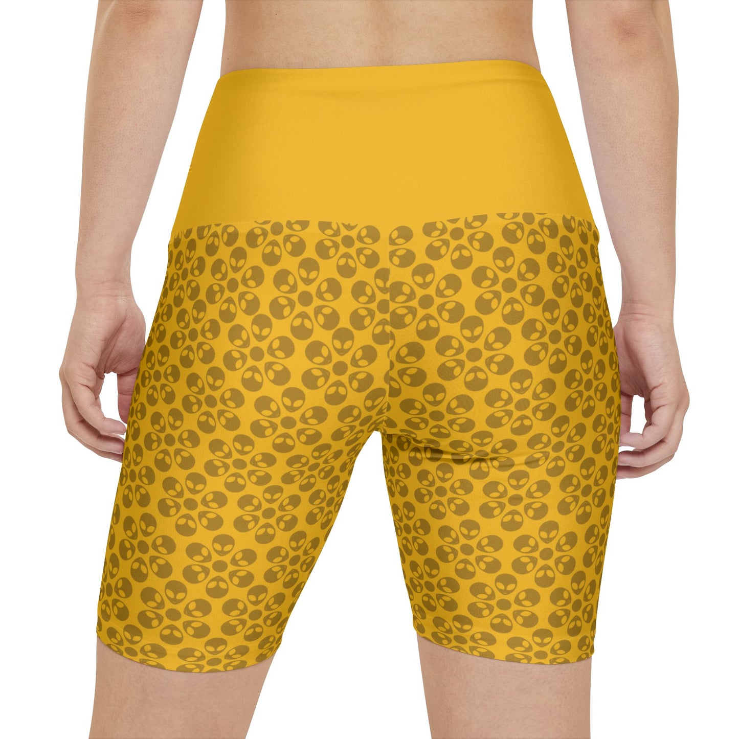 Womens Workout Shorts  Alien Flowers Yellow