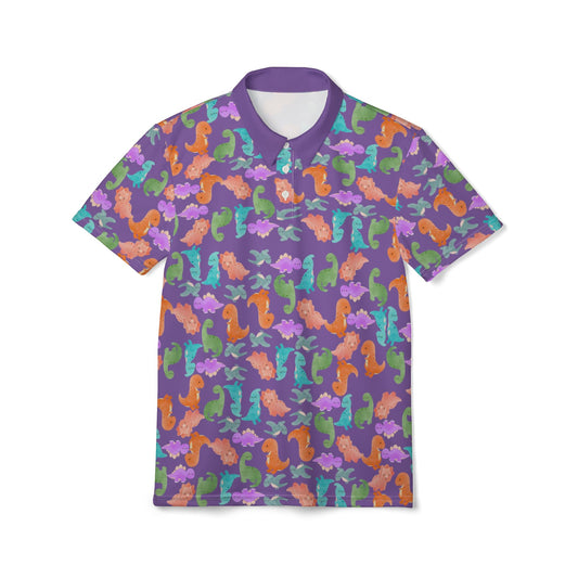 Colorful Unisex Polo Shirt Vibrant AOP Tee for Casual Wear Gift for Birthdays Summer Style Soft Fabric Enjoyment Rainbow Dinos Light Purple